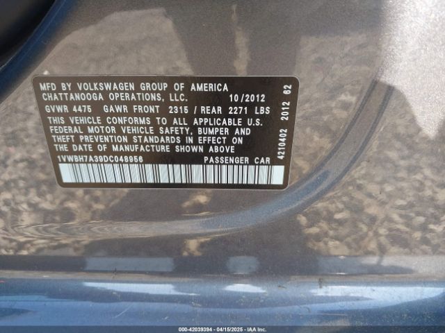 2013 VOLKSWAGEN PASSAT 1VWBH7A39DC048956 Photo 8