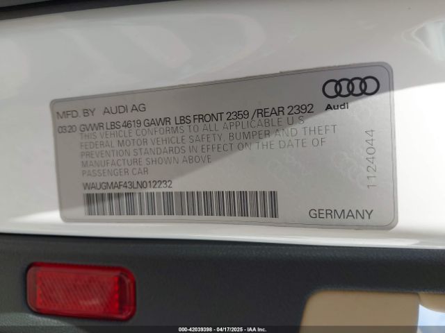 WAUGMAF43LN012232 Audi A4 Premium 40 Tfsi Front-wheel Drive S Tronic