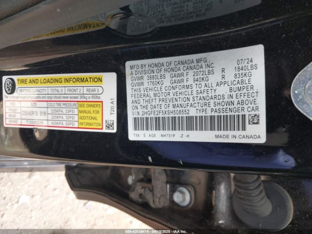 2HGFE2F5XSH508552 Honda Civic Sport