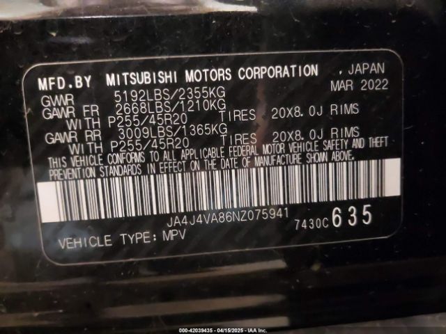 2022 MITSUBISHI OUTLANDER JA4J4VA86NZ075941 Photo 8