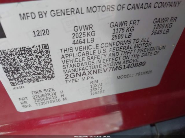 2GNAXNEV7M6140889 Chevrolet Equinox Fwd Premier