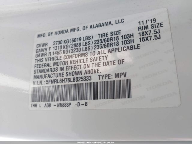 2020 HONDA ODYSSEY 5FNRL6H76LB025333 Photo 8