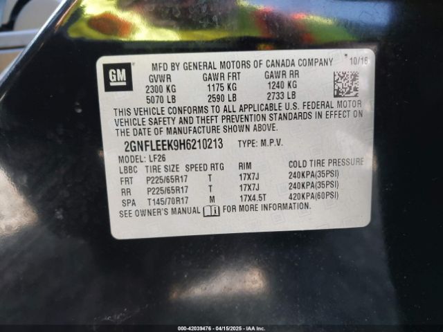 2GNFLEEK9H6210213 Chevrolet lea - sidi: spark ignited direct injection, e85 max, alum