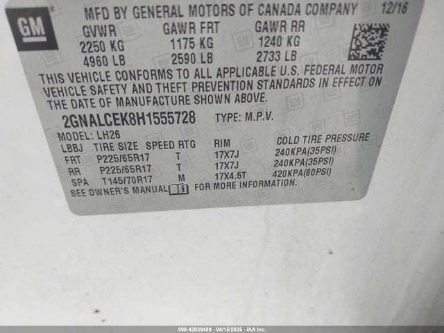 2GNALCEK8H1555728 Chevrolet EQUINOX LT