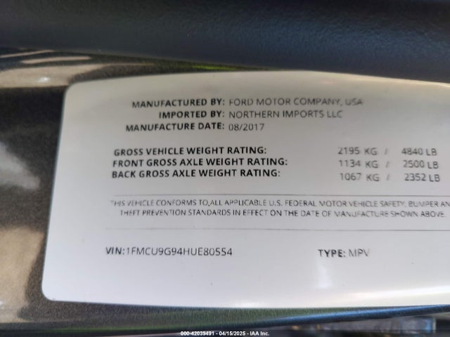 1FMCU9G94HUE80554 Ford ESCAPE SE