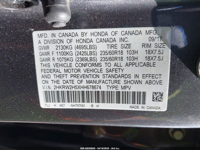 2HKRW2H5XHH678674 Honda CR-V EX