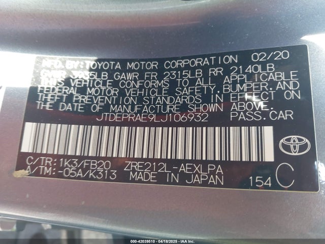 Toyota COROLLA LE 2020 JTDEPRAE9LJ106932 Image 9