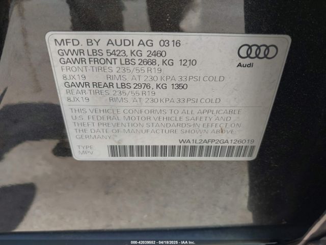 WA1L2AFP2GA126019 Audi Q5 2.0t Premium