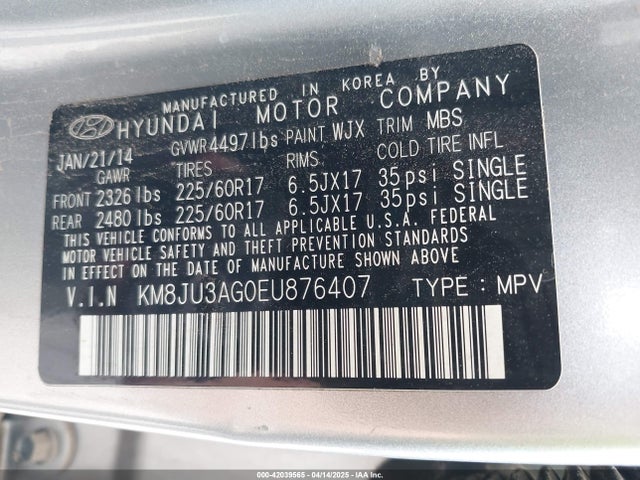 KM8JU3AG0EU876407 Hyundai TUCSON SE