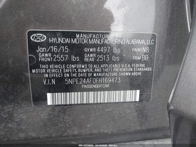 5NPE24AF0FH169473 Hyundai dohc gdi theta-ii