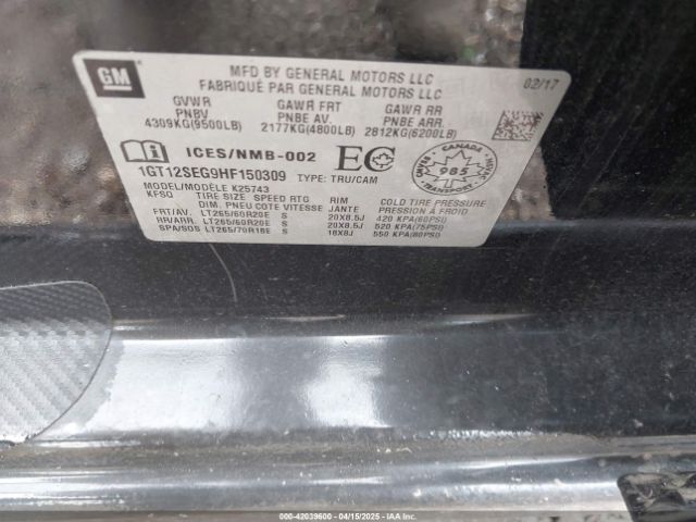 1GT12SEG9HF150309 GMC Sierra 2500hd Sle