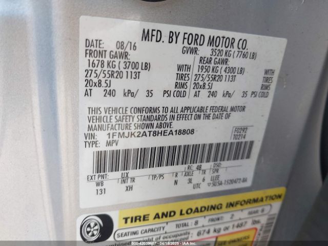 1FMJK2AT8HEA18808 Ford Expedition El Limited