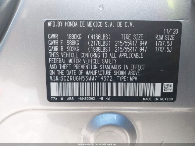 3CZRU6H53MM714572 Honda Hr-v Awd Ex