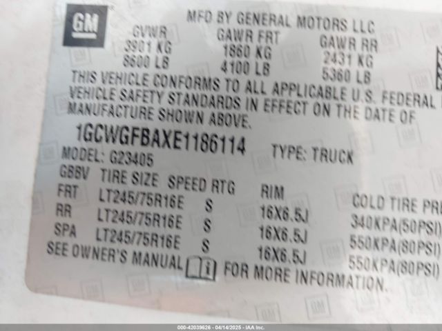1GCWGFBAXE1186114 Chevrolet Express 2500 Work Van