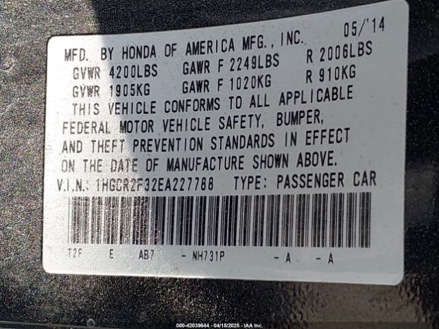 1HGCR2F32EA227788 Honda ACCORD LX