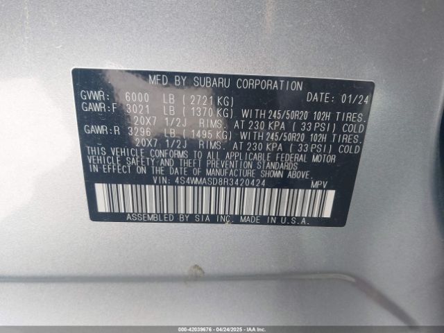 4S4WMASD8R3420424 Subaru Ascent Limited 7-passenger