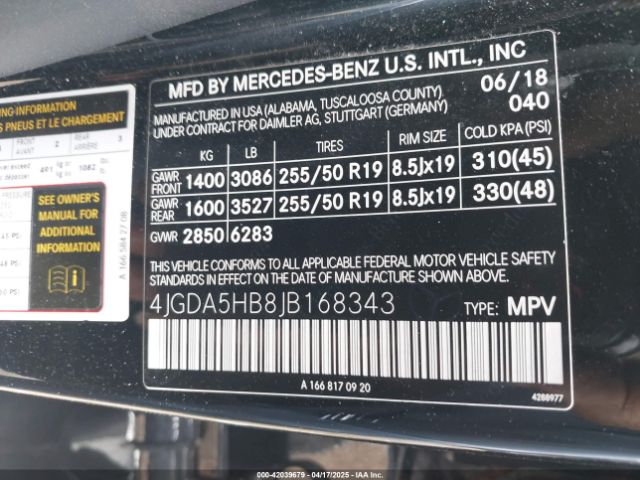 4JGDA5HB8JB168343 Mercedes-Benz Gle 350 4matic