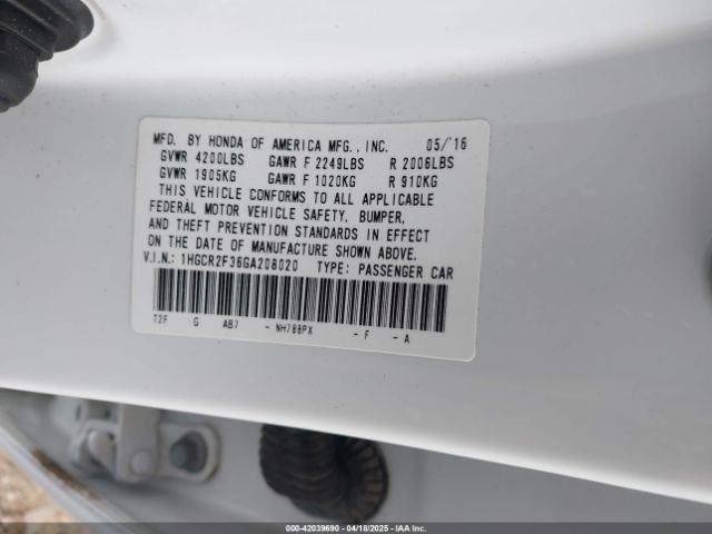 1HGCR2F36GA208020 Honda ACCORD LX