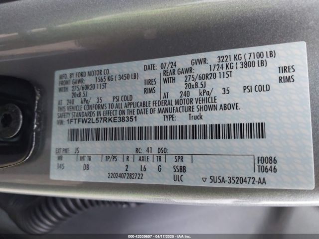 1FTFW2L57RKE38351 Ford F-150 Stx