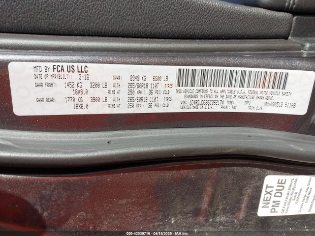 1C4RDJDG8GC362174 Dodge DURANGO LIMITED