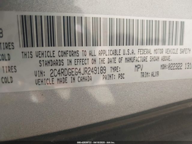 2C4RDGEG4JR249189 Dodge Grand Caravan Gt