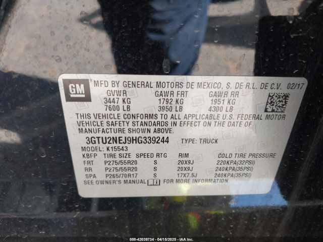 3GTU2NEJ9HG339244 GMC Sierra 1500 Slt