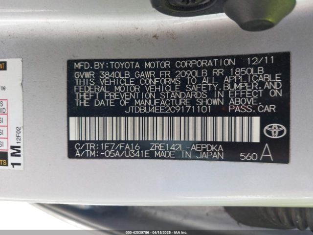 2012 TOYOTA COROLLA JTDBU4EE2C9171101 Photo 8