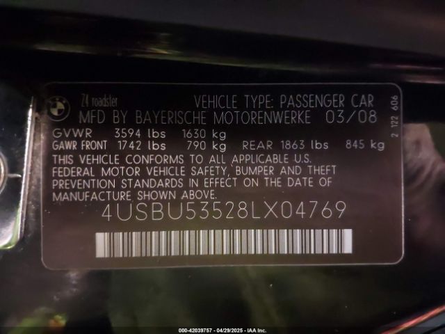 2008 BMW Z4 4USBU53528LX04769 Photo 8