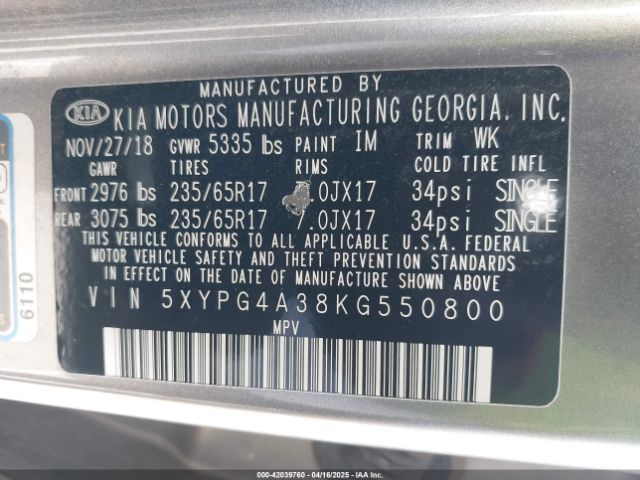 5XYPG4A38KG550800 KIA gdi theta-ii