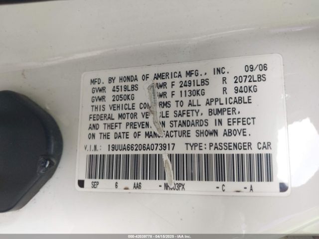 2006 ACURA TL 19UUA66206A073917 Photo 8