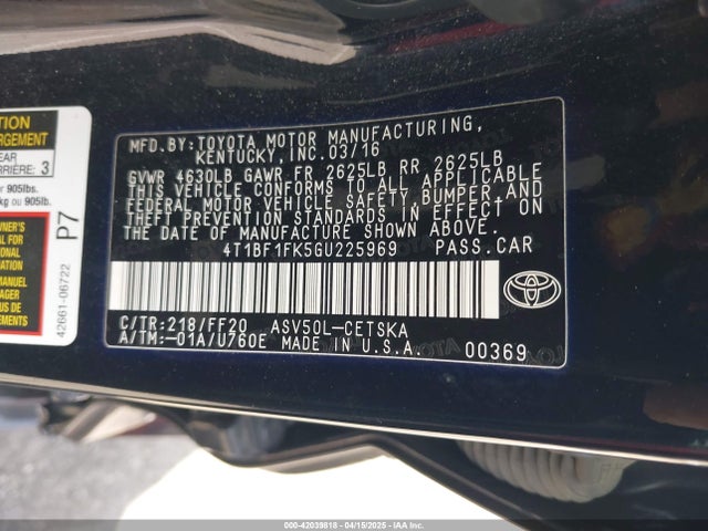 4T1BF1FK5GU225969 Toyota CAMRY SE