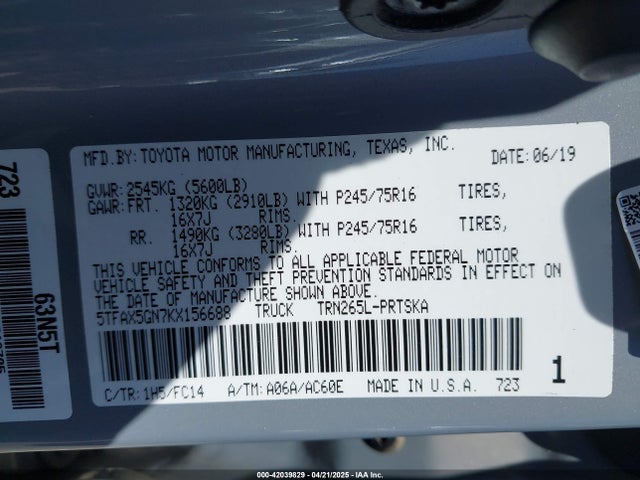 5TFAX5GN7KX156688 Toyota Tacoma Sr5