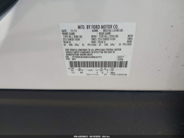Ford EXPLORER XLT 2016 1FM5K8D88GGB62373 Image 9