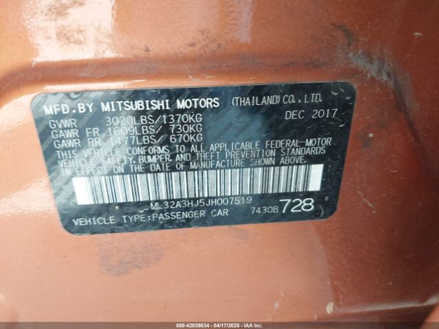 ML32A3HJ5JH007519 Mitsubishi MIRAGE ES