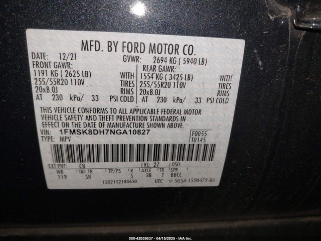 Ford EXPLORER XLT 2022 1FMSK8DH7NGA10827 Image 9