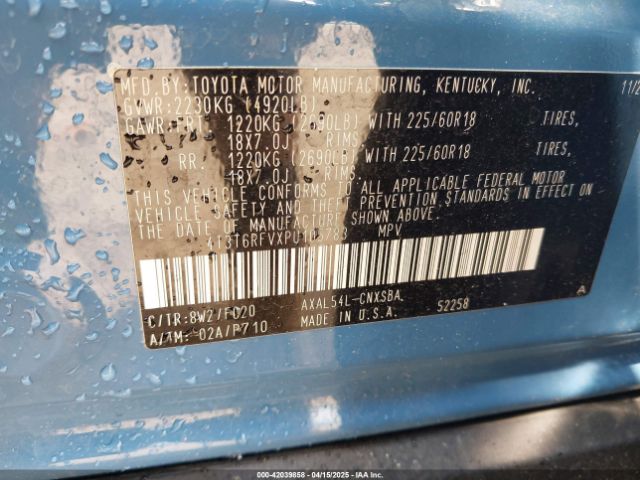 4T3T6RFVXPU105783 Toyota Rav4 Hybrid Se