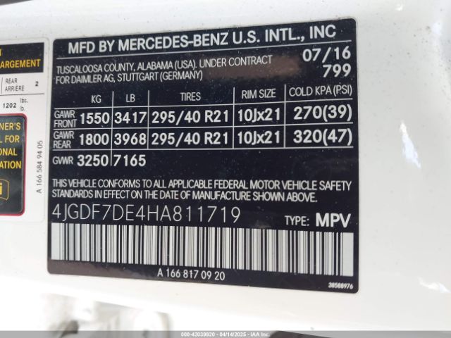 4JGDF7DE4HA811719 Mercedes-Benz Gls 550 4matic