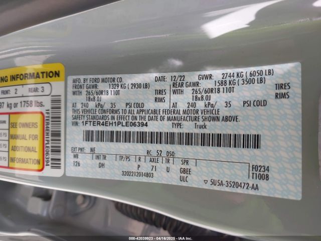 1FTER4EH1PLE06394 Ford Ranger Lariat