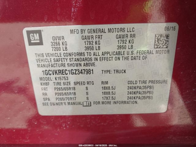 1GCVKREC1GZ347981 Chevrolet Silverado 1500 2lt