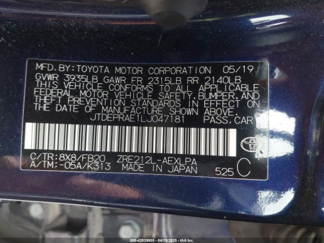 JTDEPRAE1LJ047181 Toyota COROLLA LE