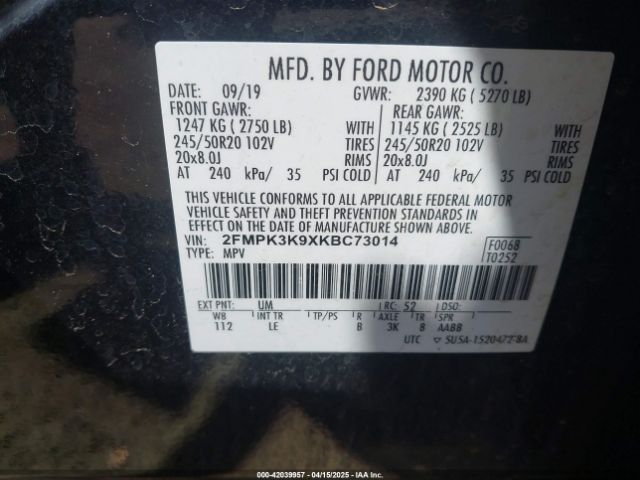 2019 FORD EDGE 2FMPK3K9XKBC73014 Photo 8