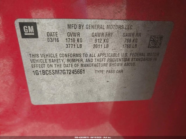 1G1BC5SM7G7245661 Chevrolet Cruze Ls Auto