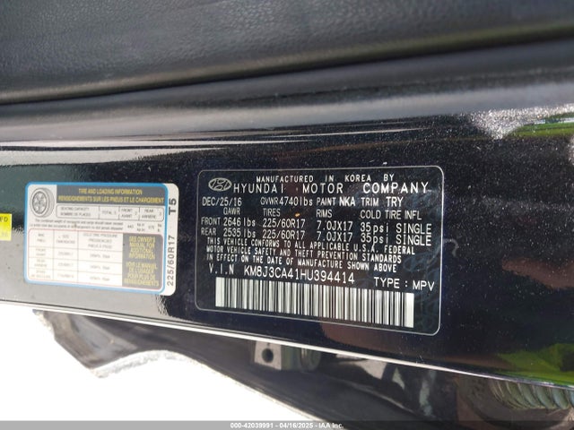 KM8J3CA41HU394414 Hyundai TUCSON SE