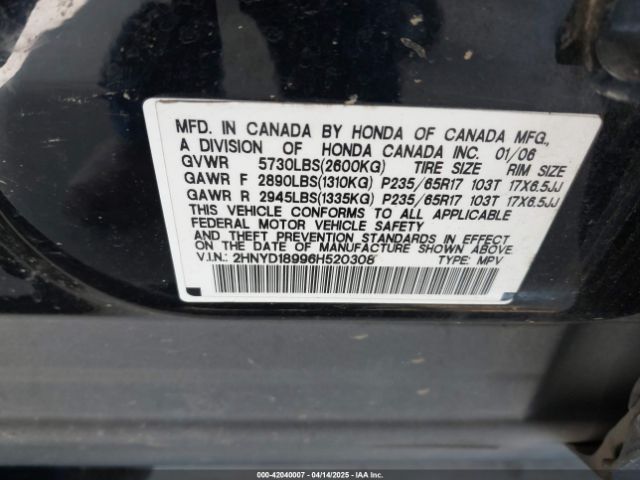 2006 ACURA MDX 2HNYD18996H520308 Photo 8