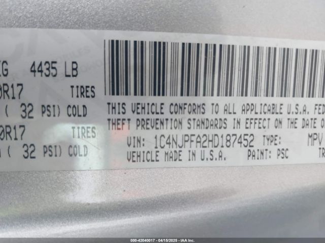 1C4NJPFA2HD187452 Jeep Patriot High Altitude Fwd
