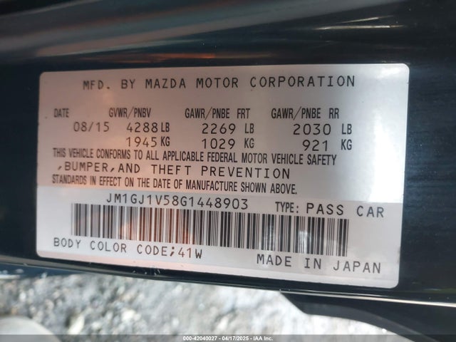 JM1GJ1V58G1448903 Mazda Mazda6 I Touring