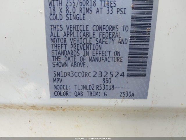 5N1DR3CC0RC232524 Nissan Pathfinder Sl 4wd