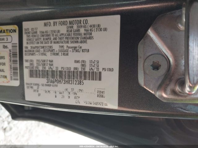 3FA6P0H73HR312385 Ford FUSION SE
