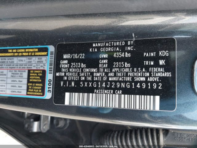 2022 KIA K5 5XXG14J29NG149192 Photo 8