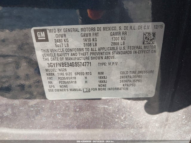 2016 CADILLAC SRX 3GYFNBE34GS574771 Photo 8